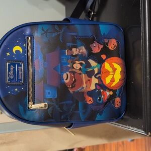 Loungefly Disney Blue Halloween Backpack with Lilo And Stitch Characters